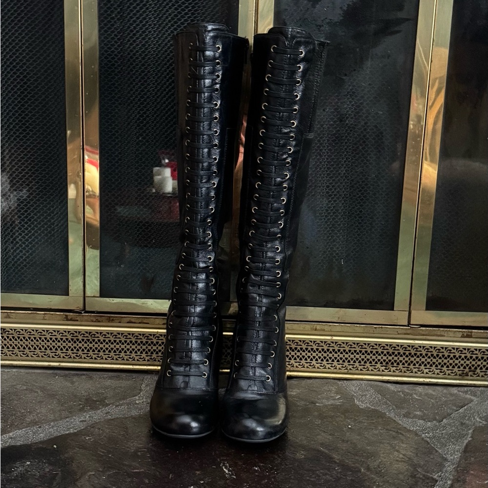 Miz Mooz Solis Black Leather Boots Women’s Size 7.5